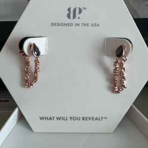 Rose Gold black onyx Bomb Party chain drop earrings